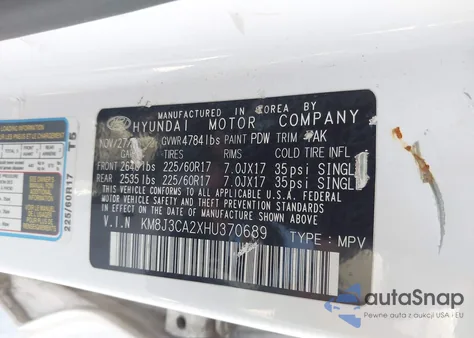 2017 Hyundai Tucson Eco из США, поврежденный, VIN KM8J3CA2XHU370689